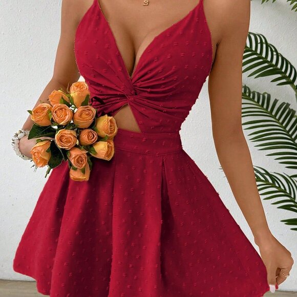 Burgundy Sexy Women's Twist Cutout Camisole Romper